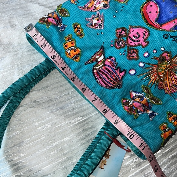 Atlantis Paradise Island Beach Tote Bag Beads Sequins and Satiny Aqua and Fish - Picture 16 of 17